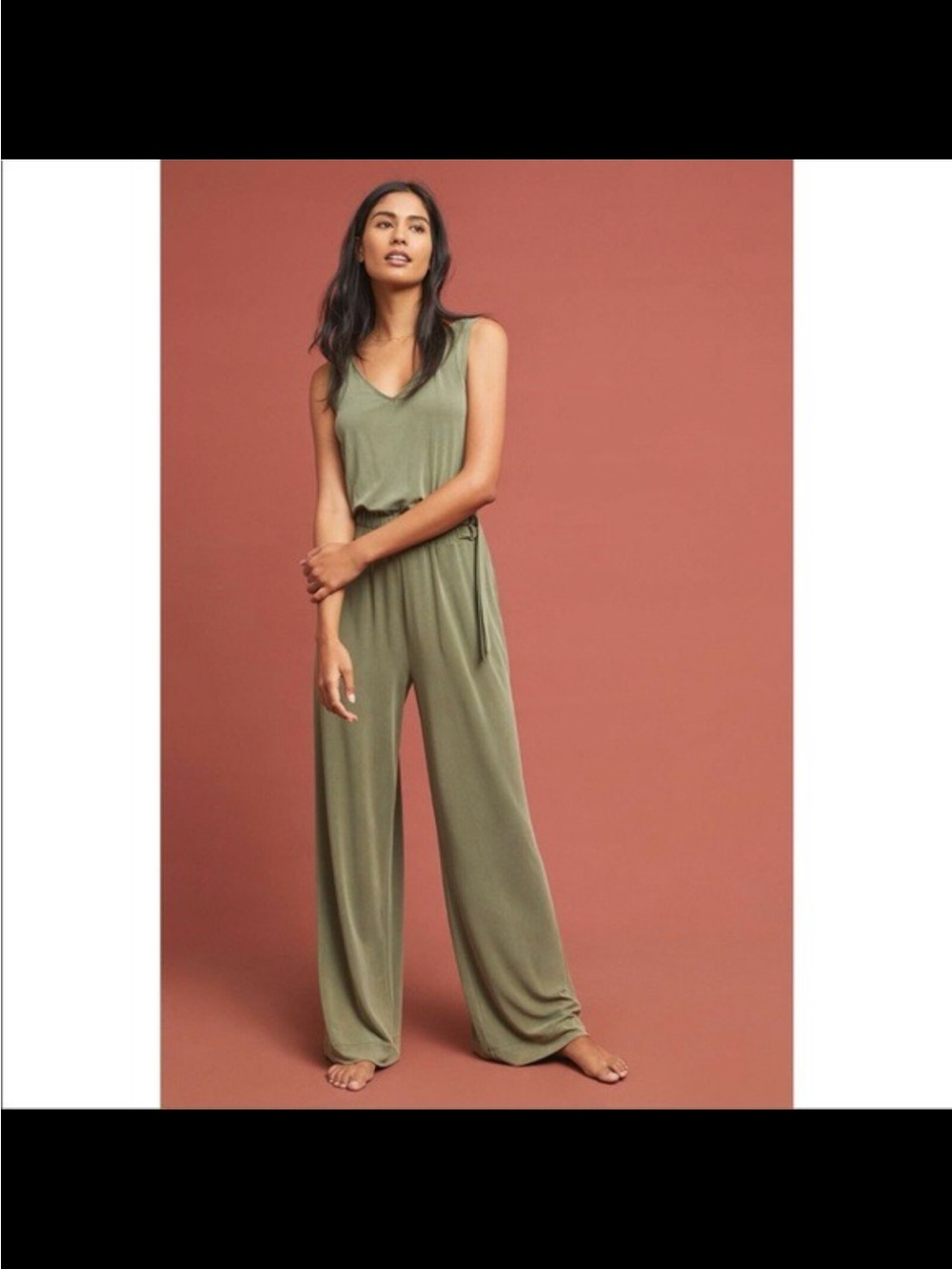 Anthropologie Olive Green Wide-Leg Knit Jumpsuit Sz S